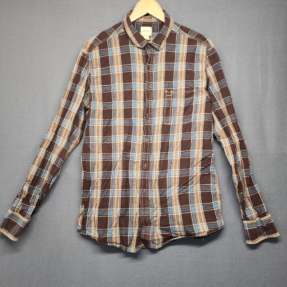 G.H. Bass & Co Shirt Mens Large Brown Plaid Cotton Long Sleeve Button Up Pocket